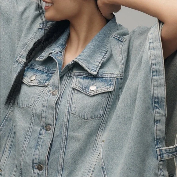 PILCRO - The Weston Cape Denim Boyfriend Jacket - Sz L/XL - Picture 3 of 6